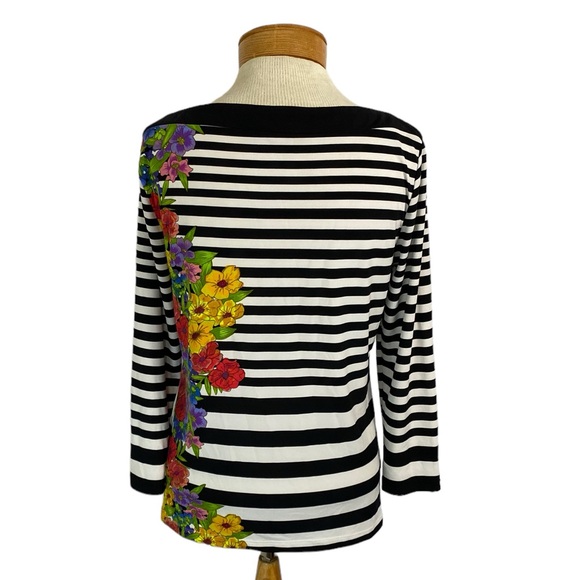 Beige by Eci Small Striped Floral Boat Neck 3/4 sleeve Top - Picture 5 of 5